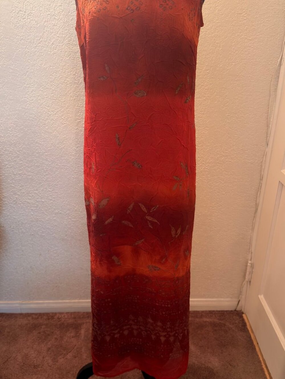 Christy Lyn Vintage 90s Burnt Orange Leaf Maxi Dress 7/8
